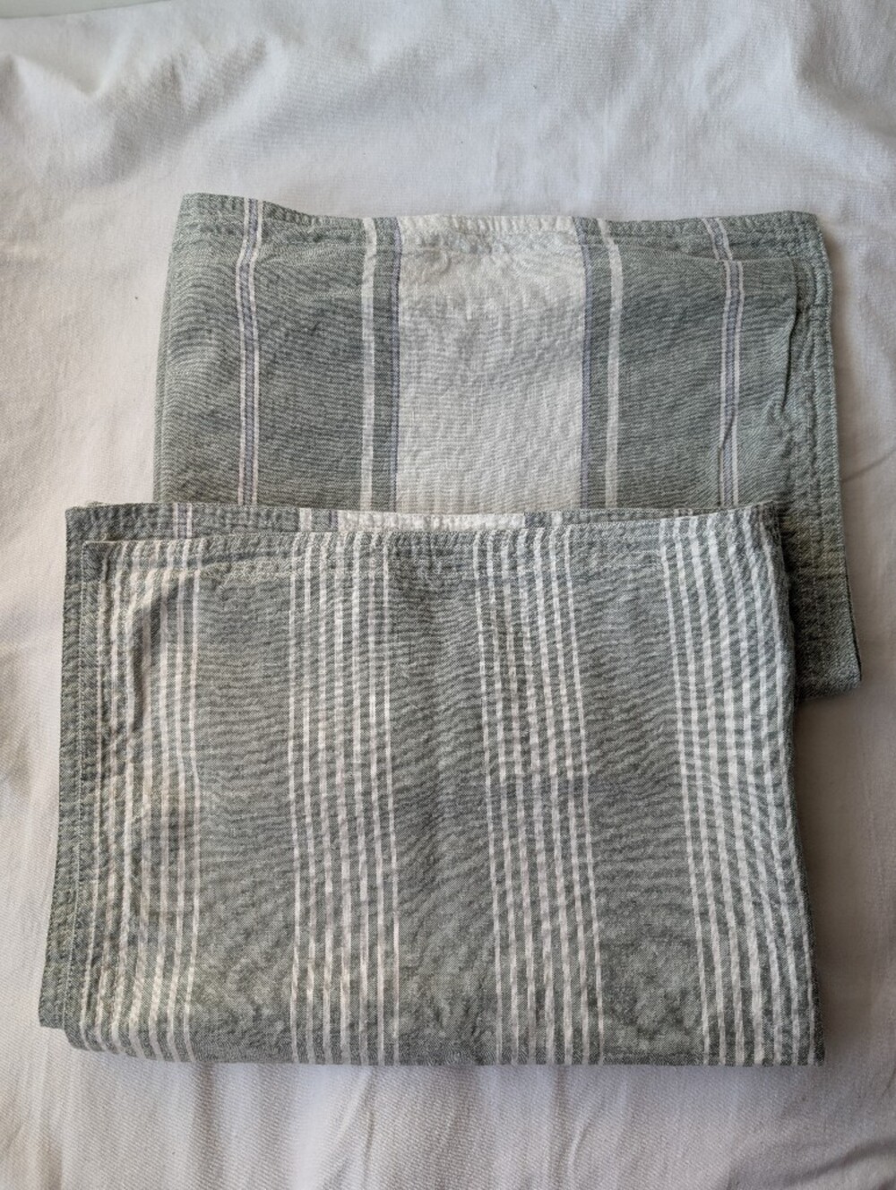 Ralph Lauren Linen Cotton Green White Striped Standard Pillow Covers - 2
